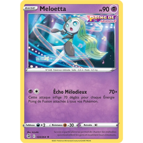 Découvrez Meloetta, carte Rare (Brillante) de la série Poing de Fusion