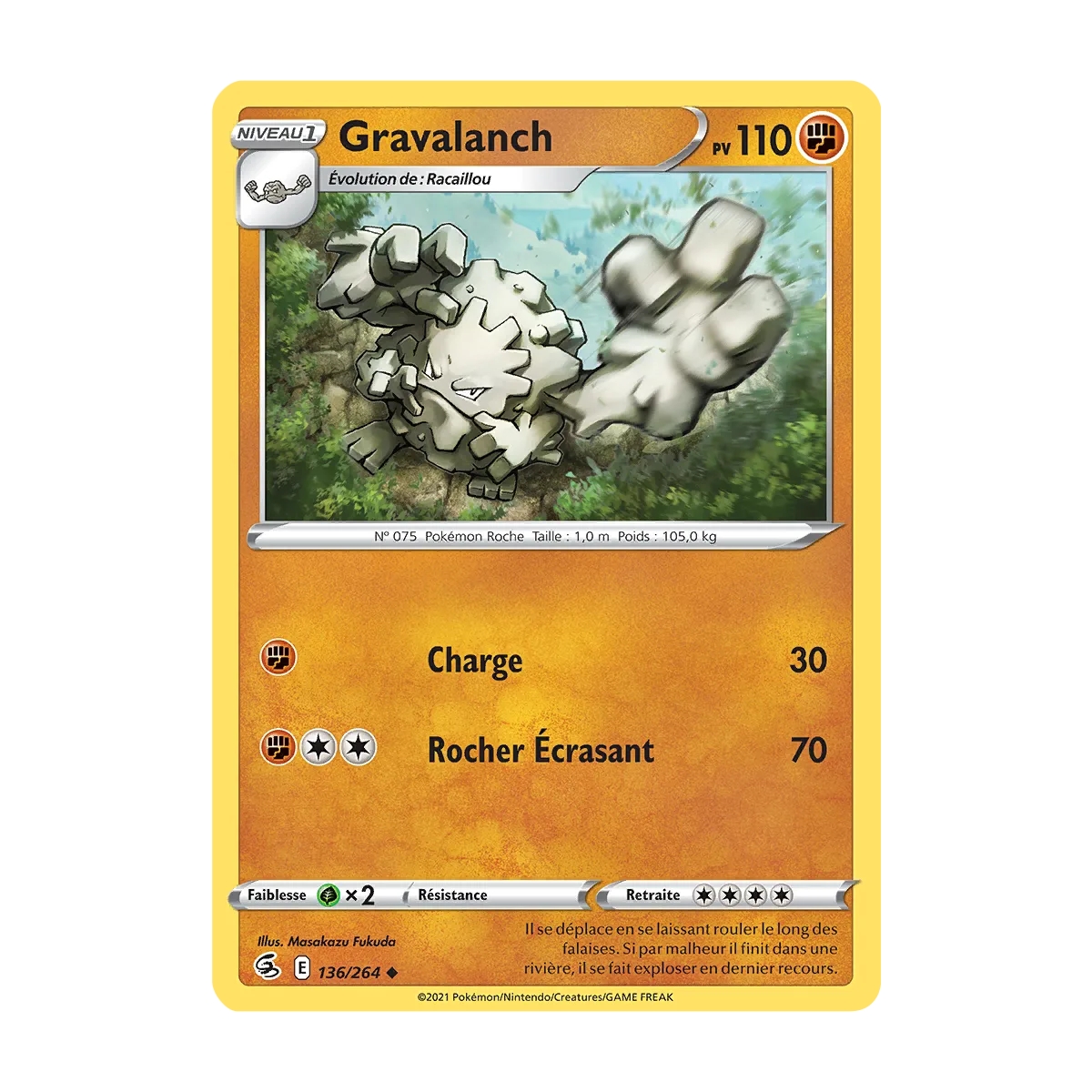 Gravalanch 136/264 : Joyau Peu commune (Brillante) de l'extension Pokémon Poing de Fusion