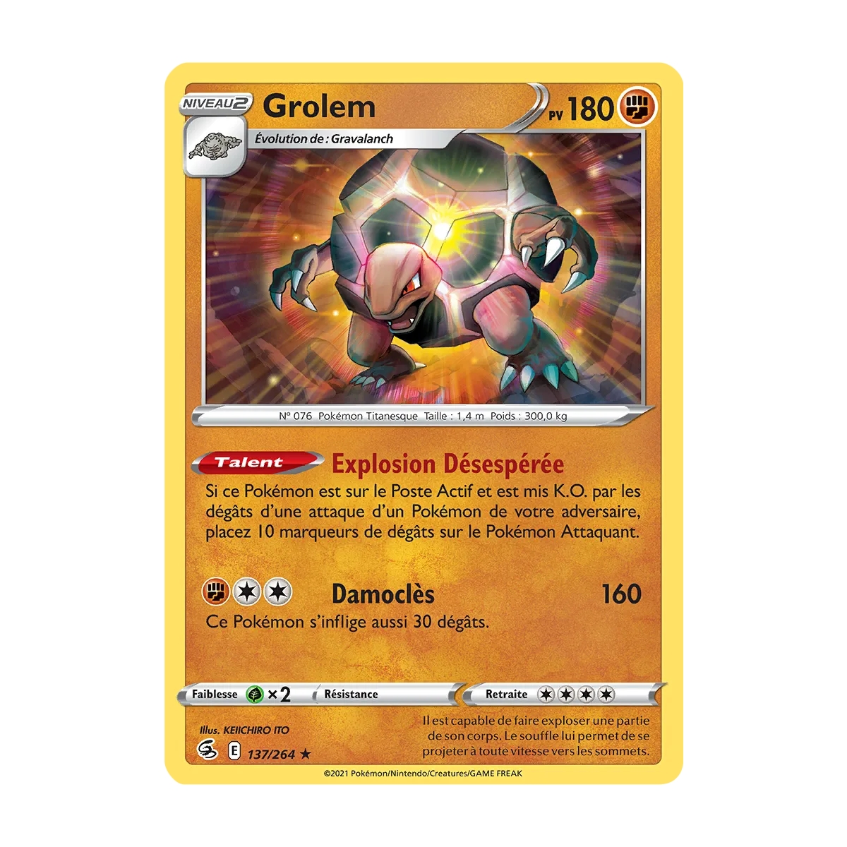 Carte Grolem - Rare (Brillante) de Pokémon Poing de Fusion 137/264