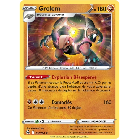 Carte Grolem - Rare (Brillante) de Pokémon Poing de Fusion 137/264