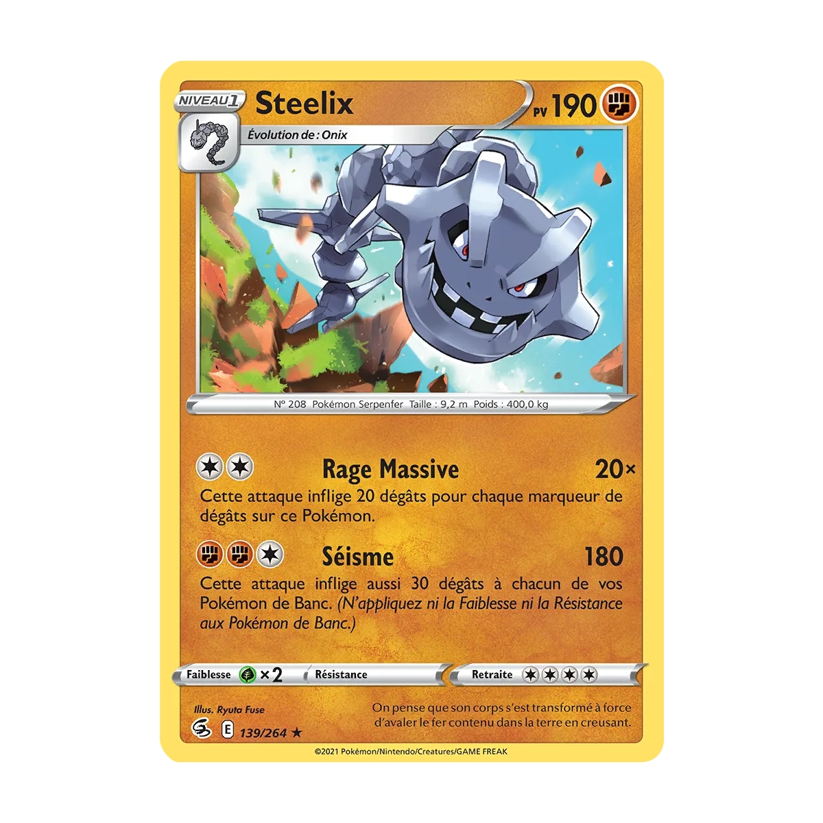 Découvrez Steelix carte Holographique rare de la série Poing de Fusion