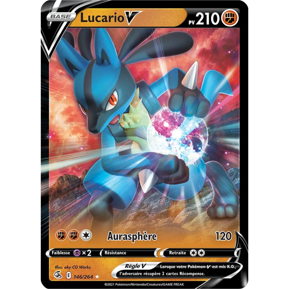 Découvrez Lucario, carte Holographique rare V de la série Poing de Fusion