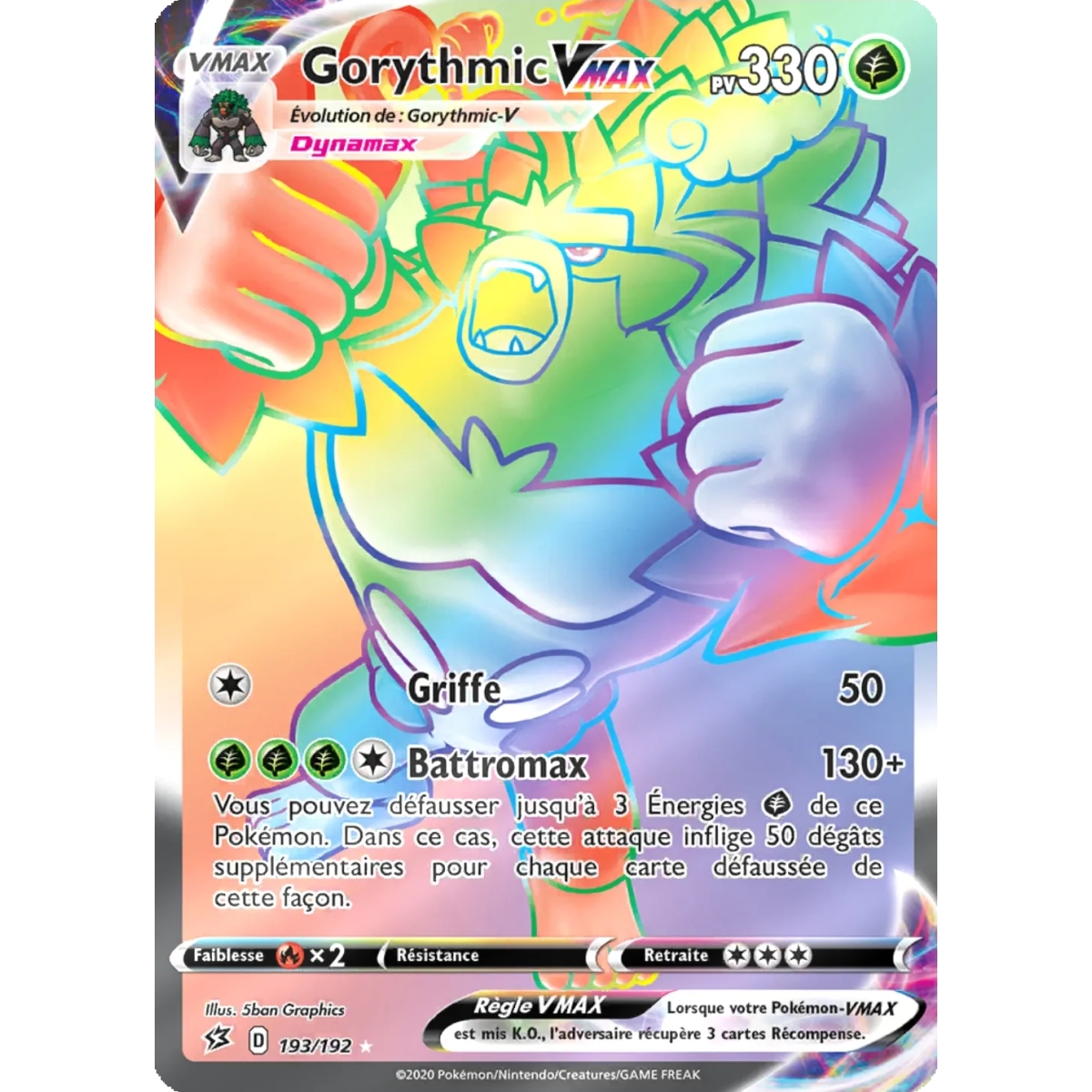 Carte Gorythmic - Arc-en-ciel rare de Pokémon Épée et Bouclier Clash des Rebelles 193/192