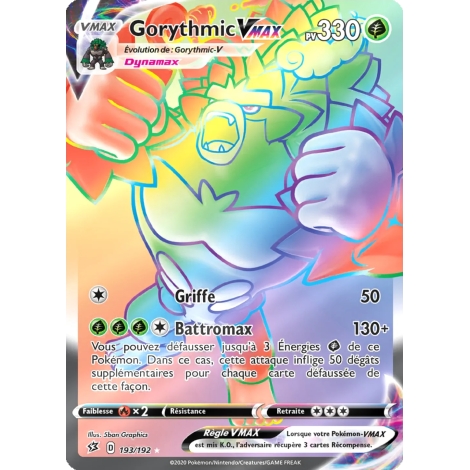 Carte Gorythmic - Arc-en-ciel rare de Pokémon Épée et Bouclier Clash des Rebelles 193/192