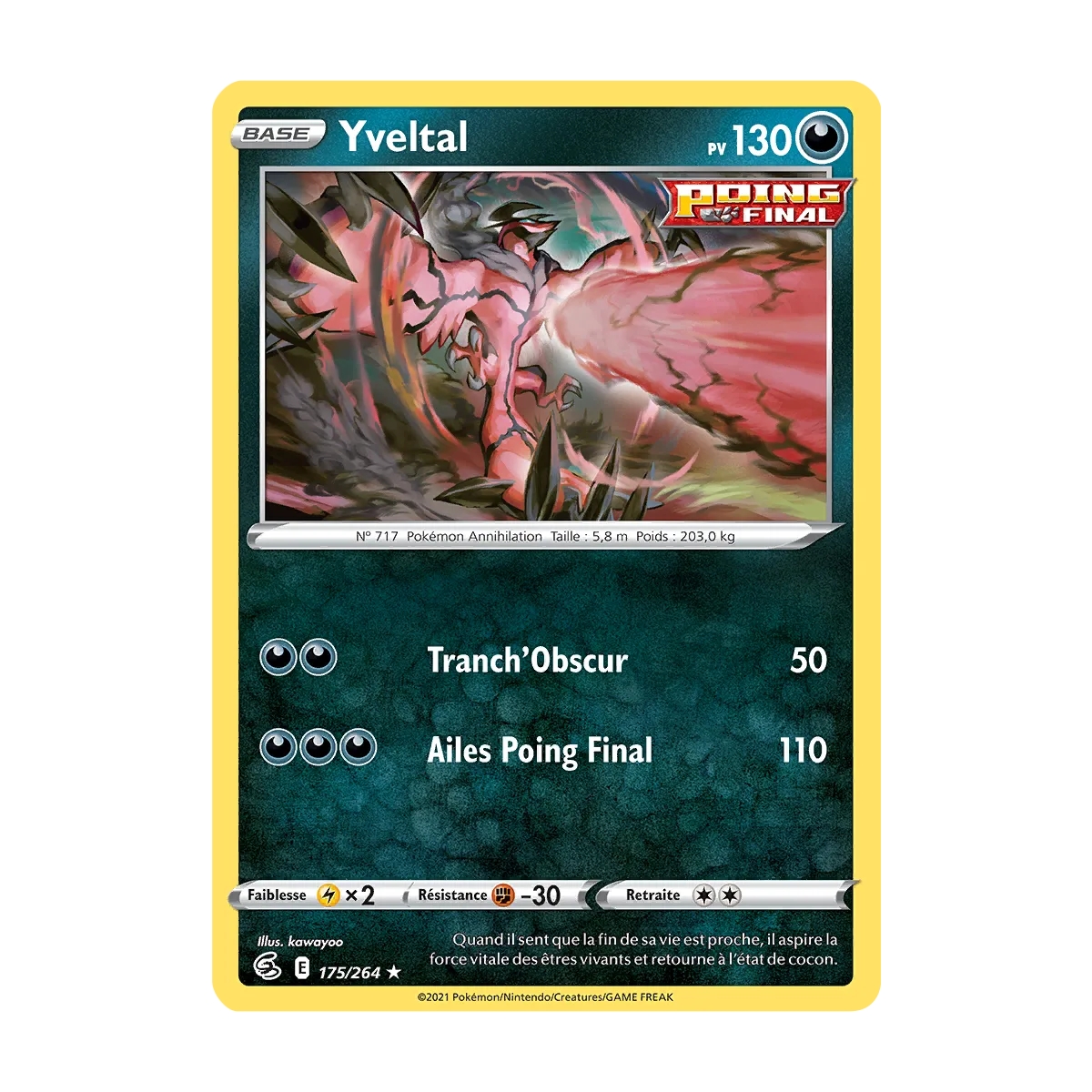 Carte Yveltal - Rare (Brillante) de Pokémon Poing de Fusion 175/264