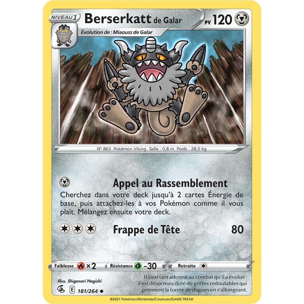 Berserkatt de Galar 181/264 Brillante Pokémon Poing de Fusion