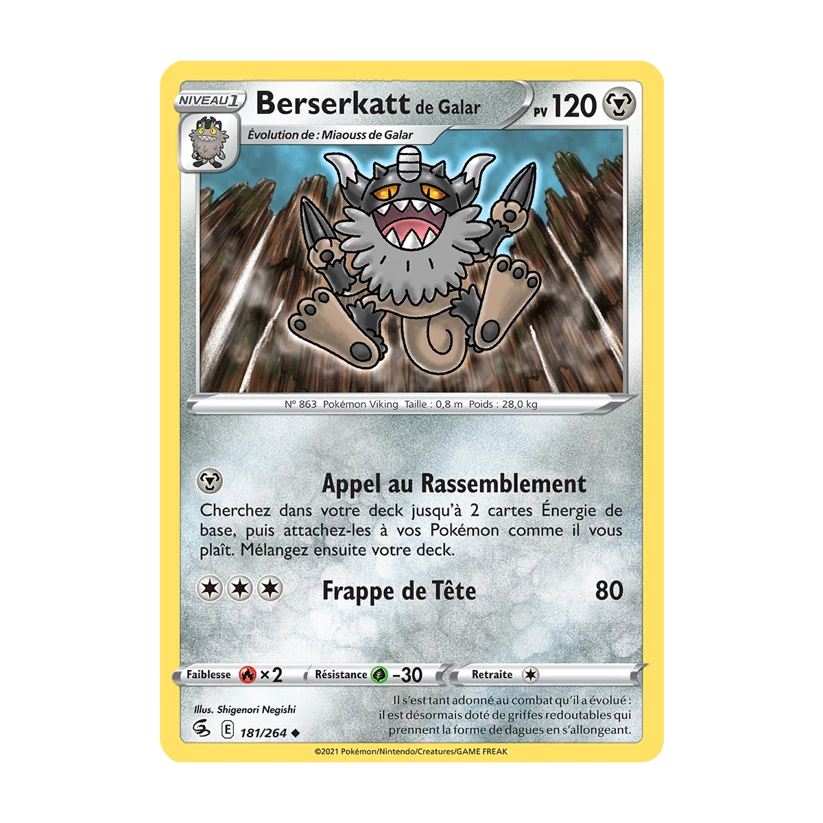 Berserkatt de Galar 181/264 Brillante Pokémon Poing de Fusion