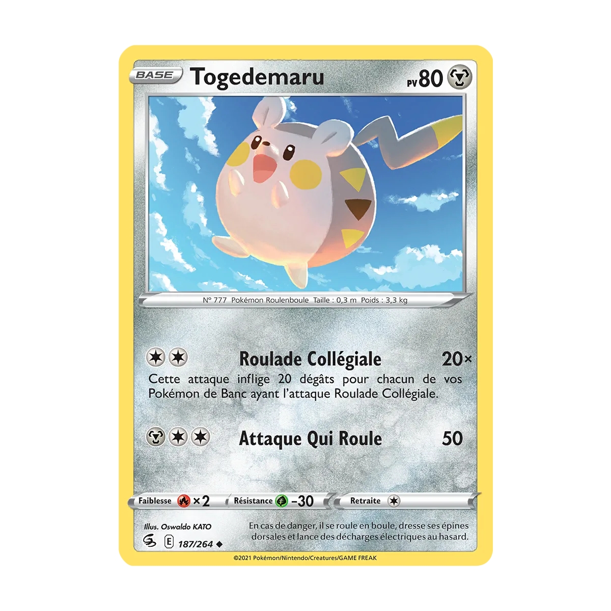 Togedemaru 187/264 : Joyau Peu commune (Brillante) de l'extension Pokémon Poing de Fusion