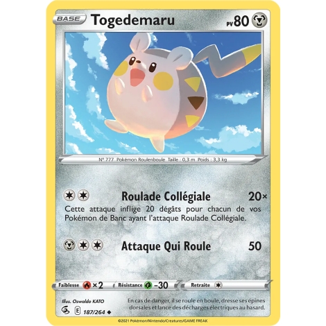 Togedemaru 187/264 : Joyau Peu commune (Brillante) de l'extension Pokémon Poing de Fusion