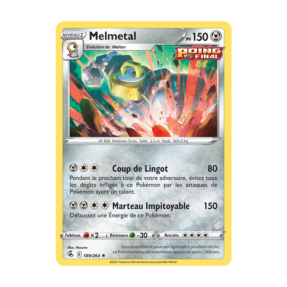 Carte Melmetal - Holographique rare de Pokémon Poing de Fusion 189/264