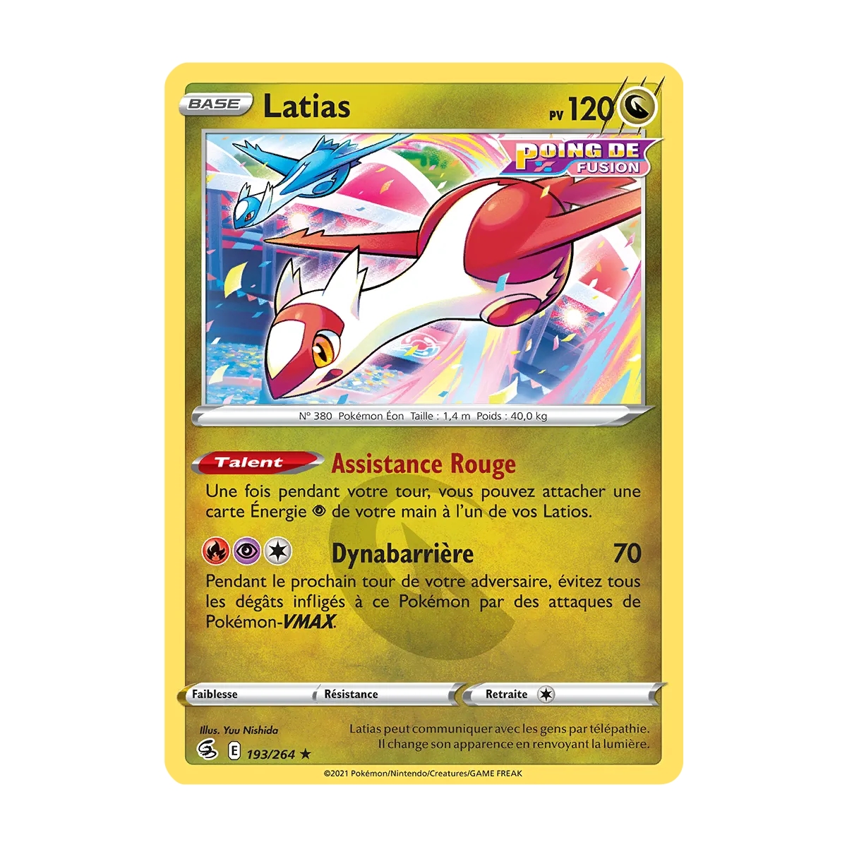 Découvrez Latias, carte Rare (Brillante) de la série Poing de Fusion