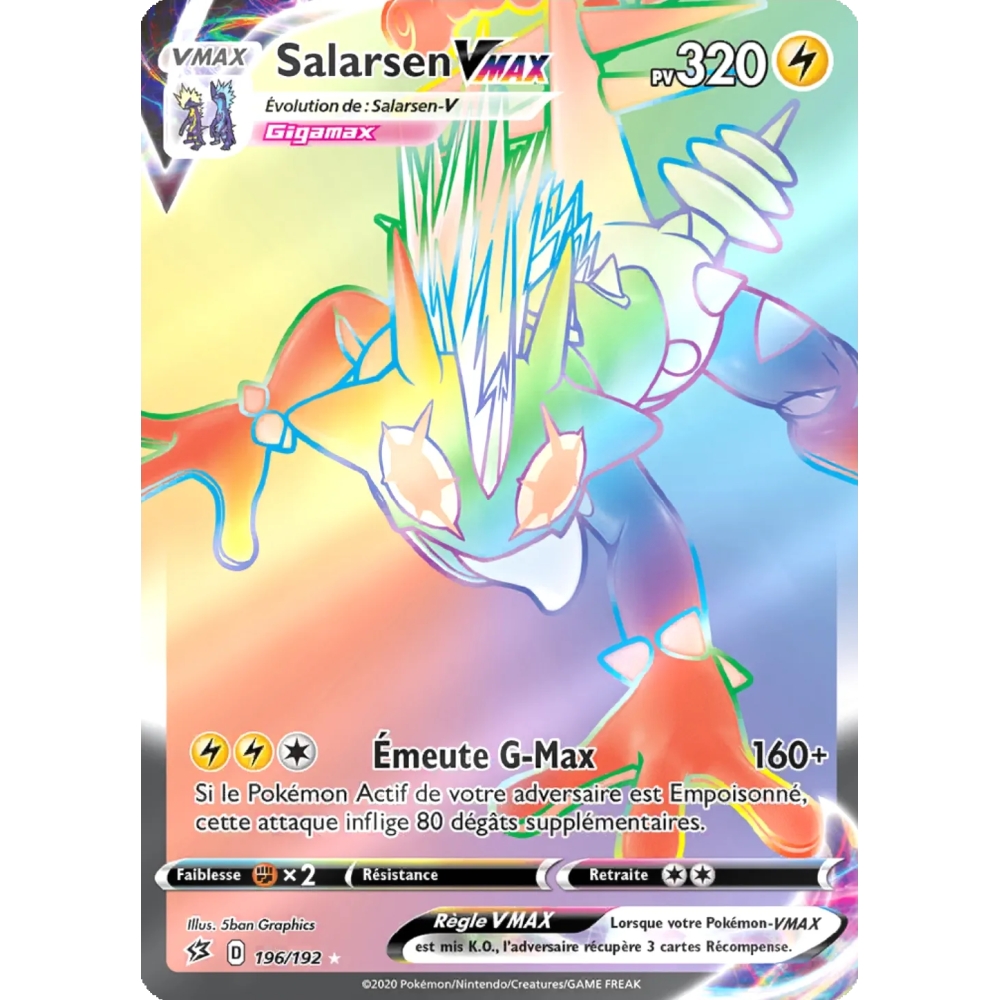 Carte Salarsen - Arc-en-ciel rare de Pokémon Épée et Bouclier Clash des Rebelles 196/192