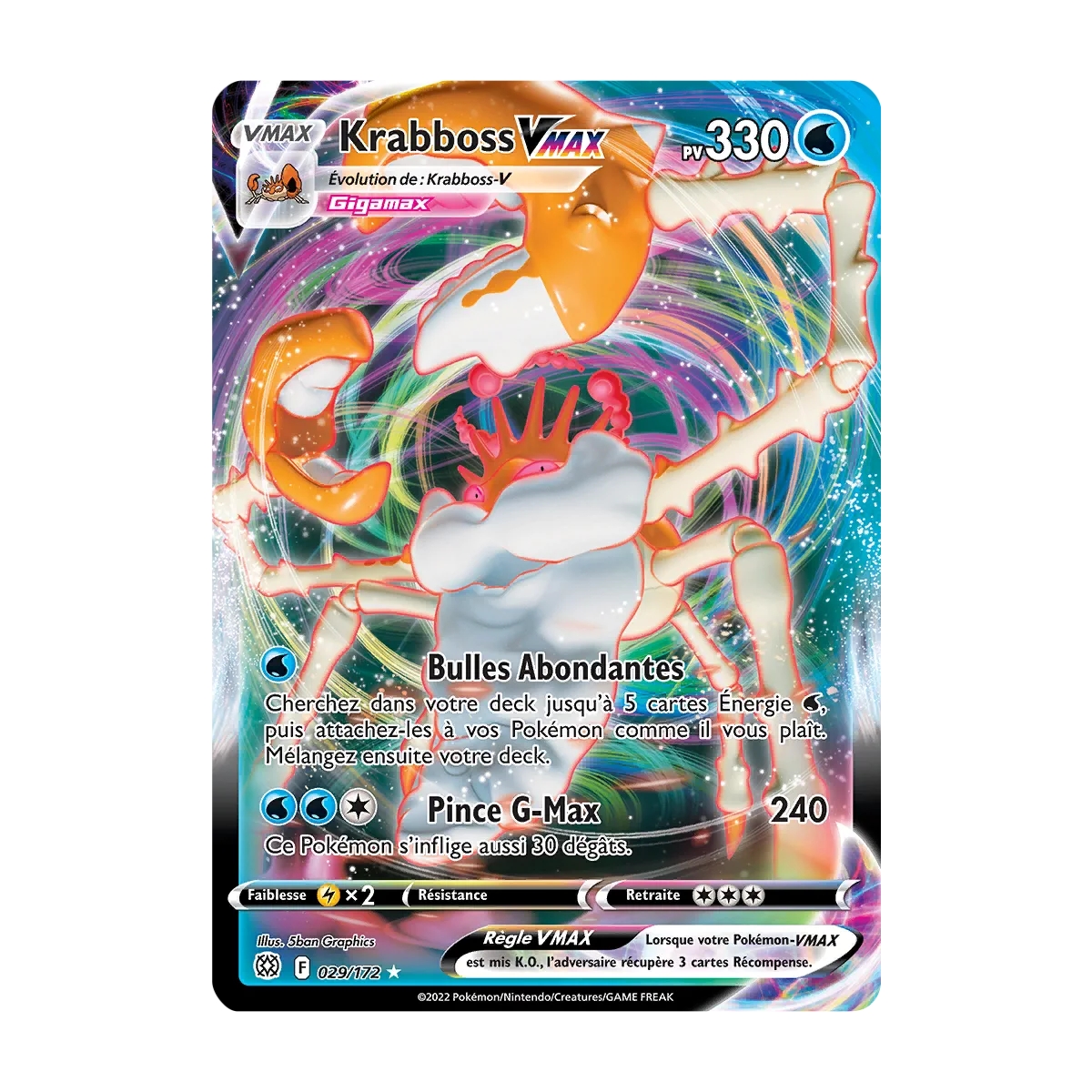 Carte Krabboss - Holographique rare VMAX de Pokémon Stars Étincelantes 029/172