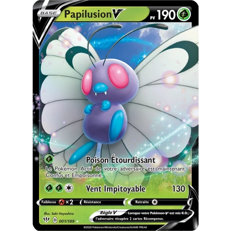 Papilusion 001/189 : Joyau Holographique rare V de l'extension Pokémon Épée et Bouclier Ténèbres Embrasées