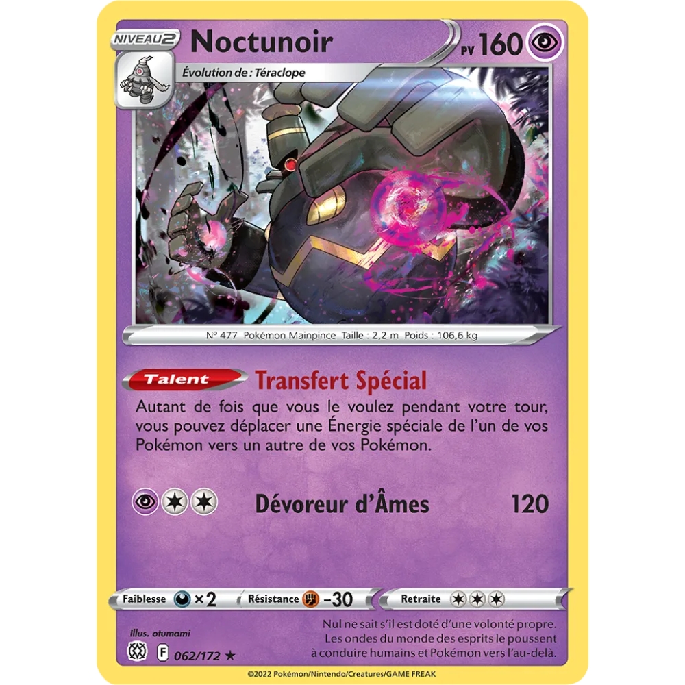 Carte Noctunoir rare de Pokémon Stars Étincelantes 062/172