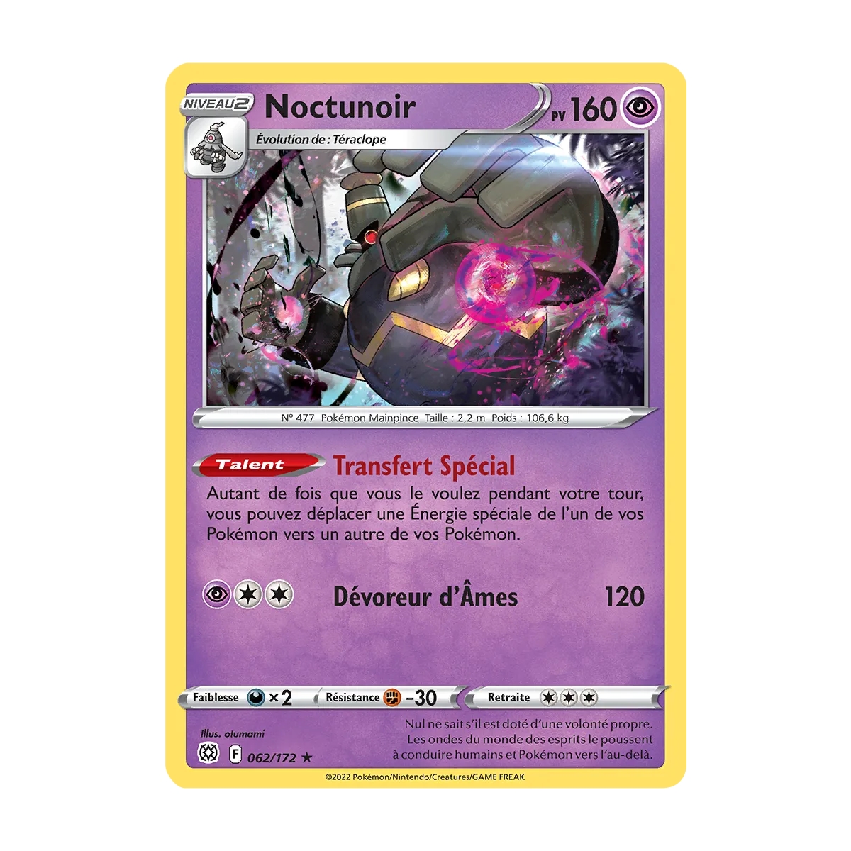 Carte Noctunoir rare de Pokémon Stars Étincelantes 062/172