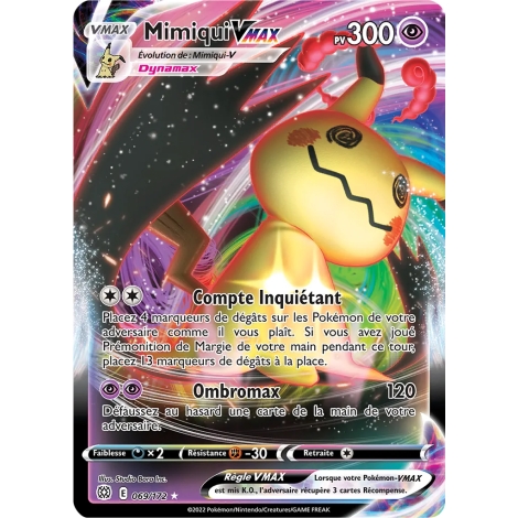 Carte Mimiqui - Holographique rare VMAX de Pokémon Stars Étincelantes 069/172