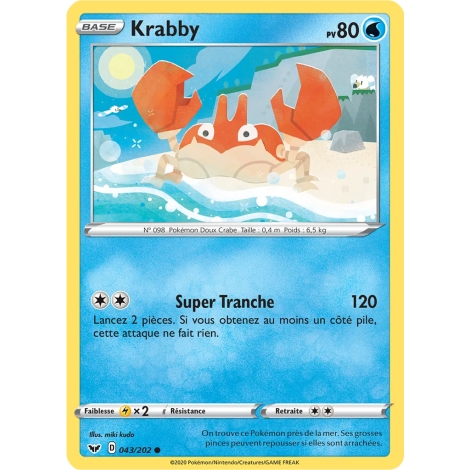 Krabby 043/202 : Joyau Commune (Brillante) de l'extension Pokémon Épée et Bouclier