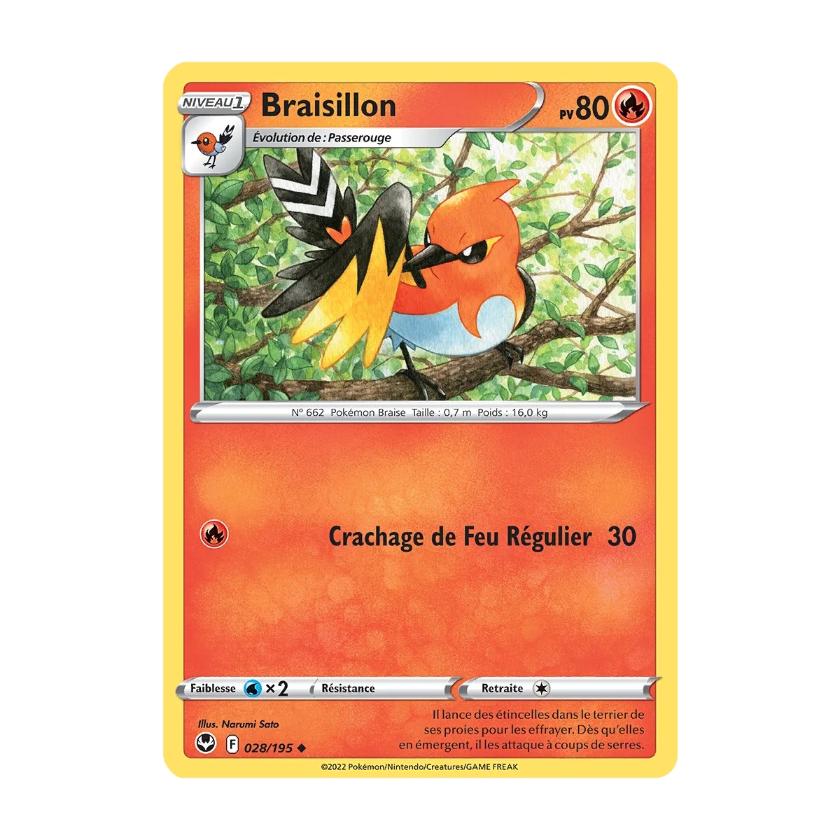 Carte Braisillon - Peu commune (Brillante) de Pokémon Tempête Argentée 028/195