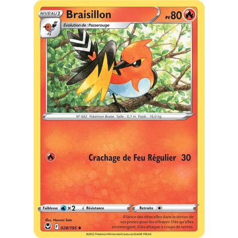 Carte Braisillon - Peu commune (Brillante) de Pokémon Tempête Argentée 028/195