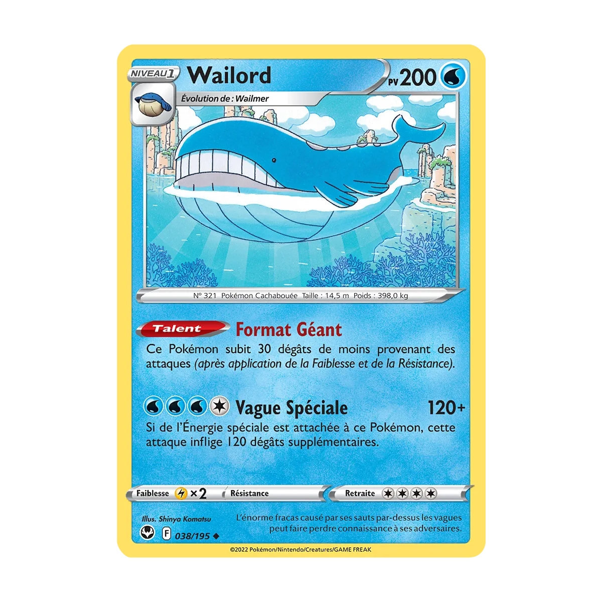 Carte Wailord - Peu commune (Brillante) de Pokémon Tempête Argentée 038/195