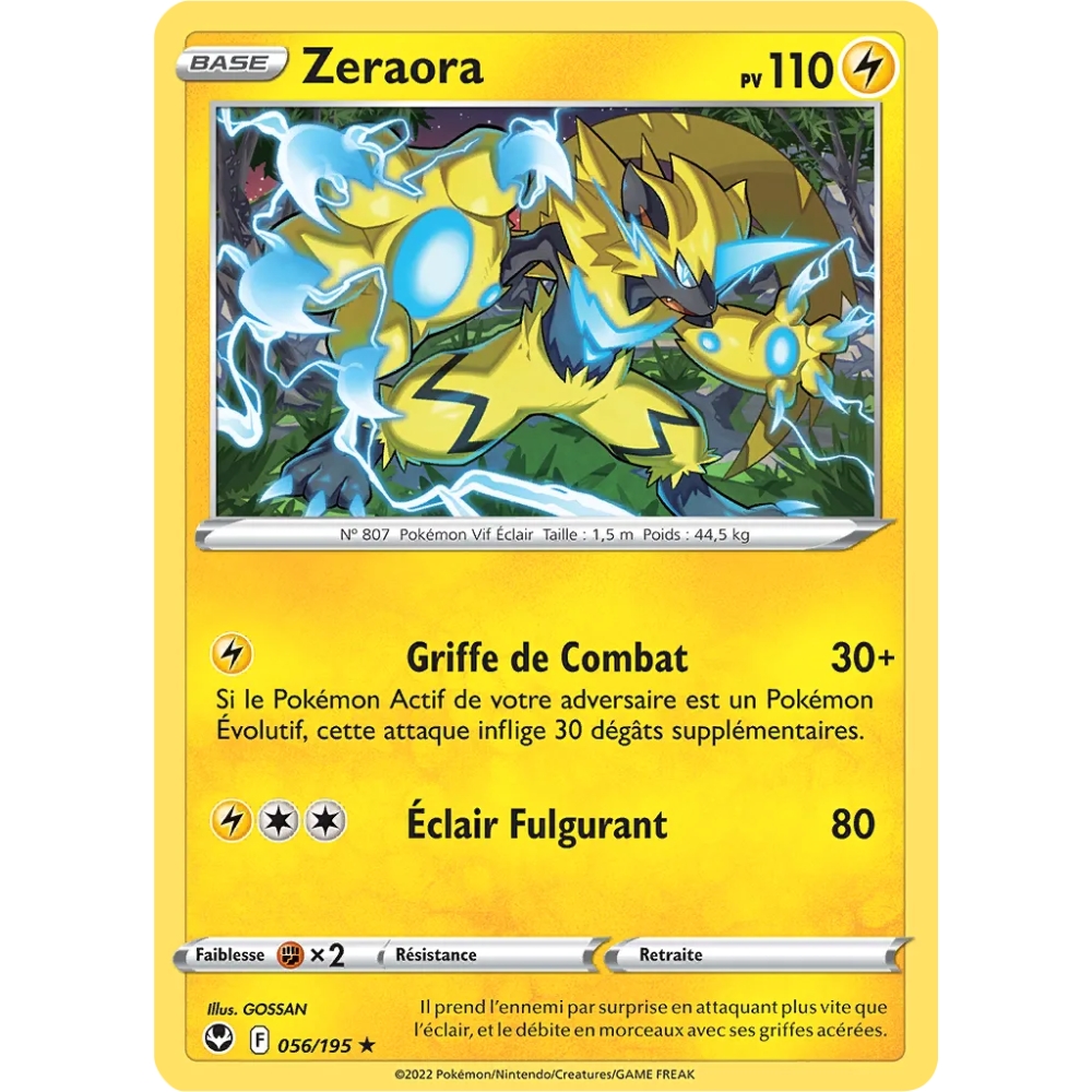 Zeraora 056/195 : Joyau Rare (Brillante) de l'extension Pokémon Tempête Argentée