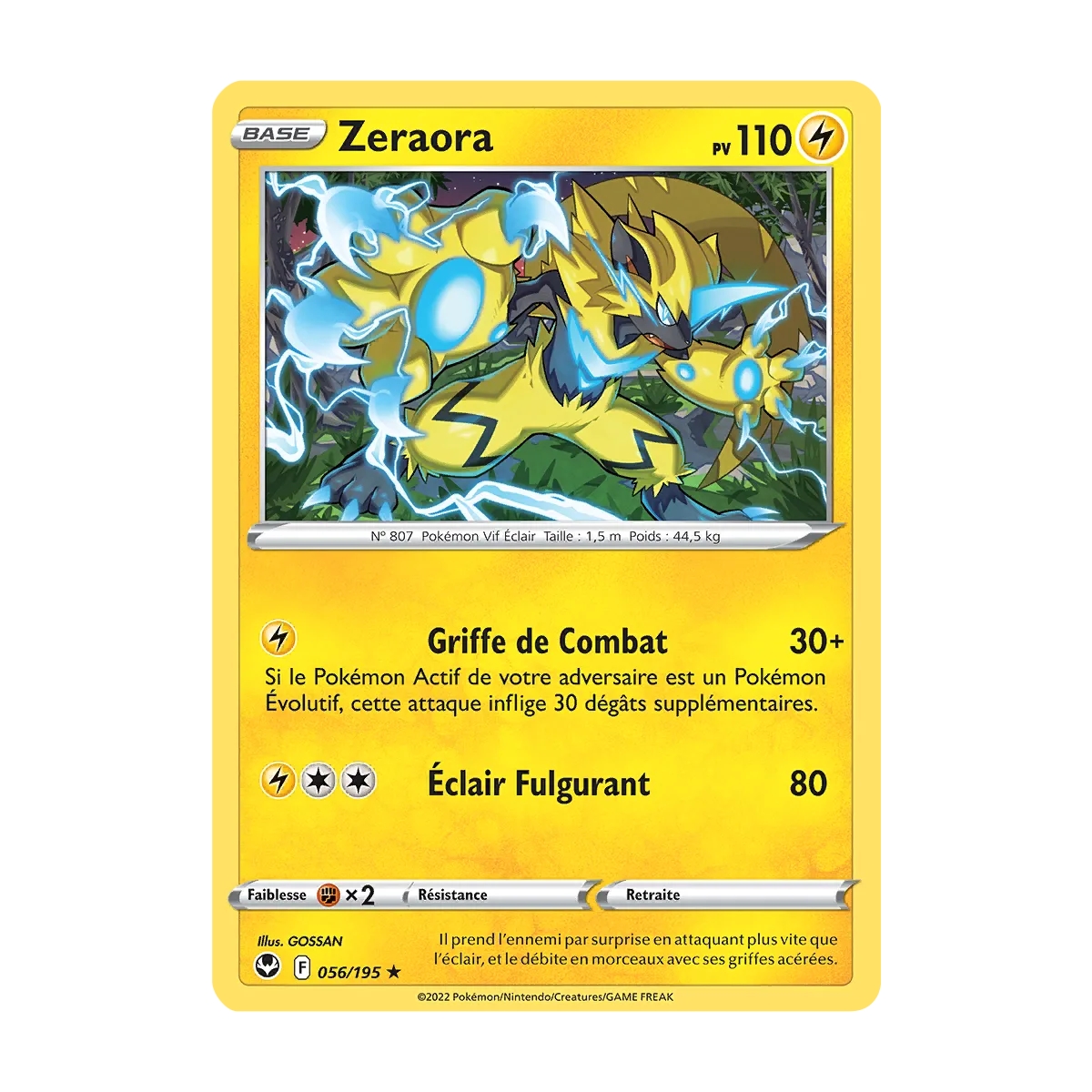 Zeraora 056/195 : Joyau Rare (Brillante) de l'extension Pokémon Tempête Argentée