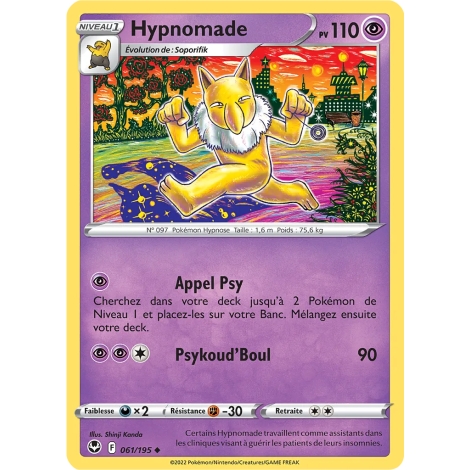 Hypnomade 061/195 : Joyau Peu commune (Brillante) de l'extension Pokémon Tempête Argentée