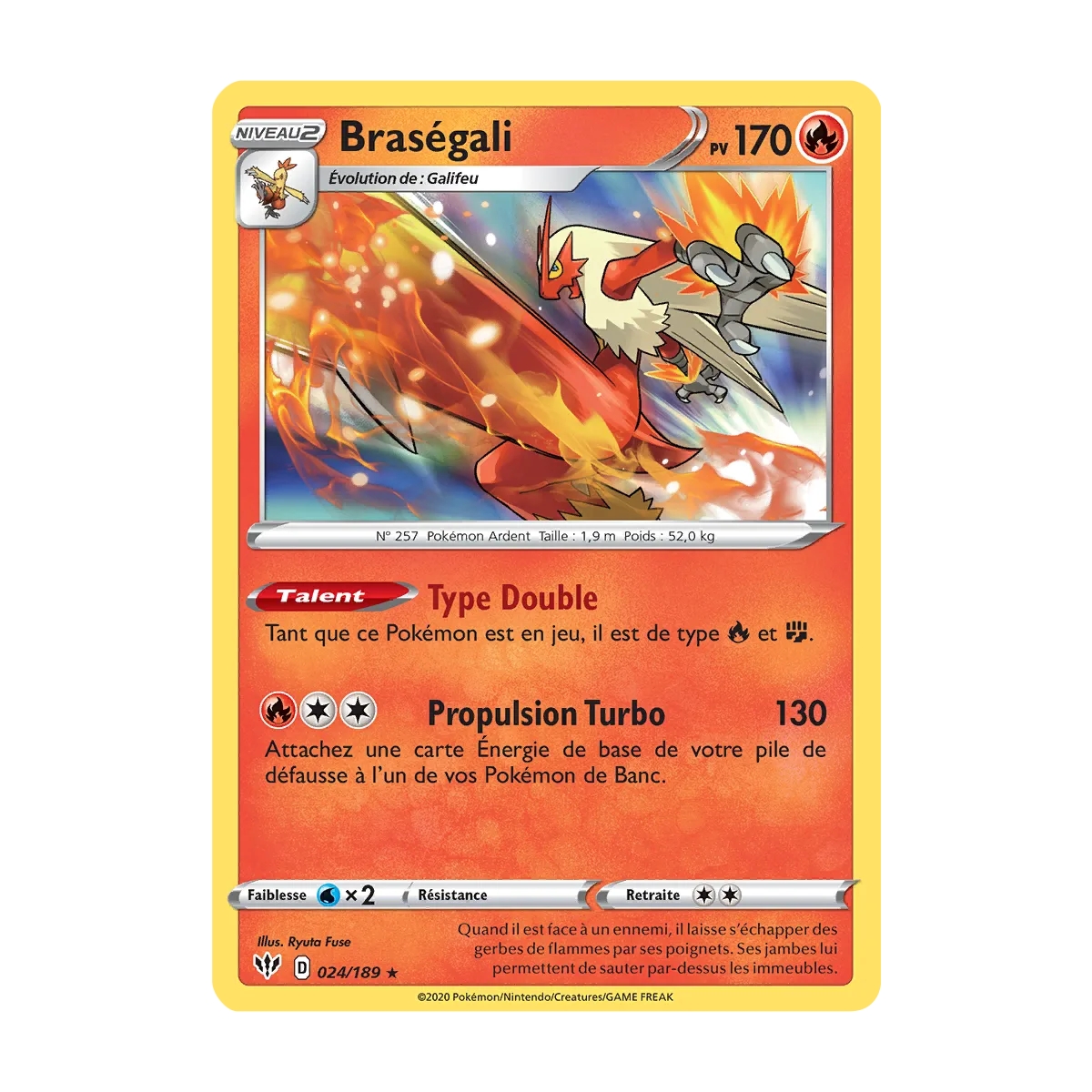 Braségali 024/189 : Joyau Holographique rare de l'extension Pokémon Épée et Bouclier Ténèbres Embrasées