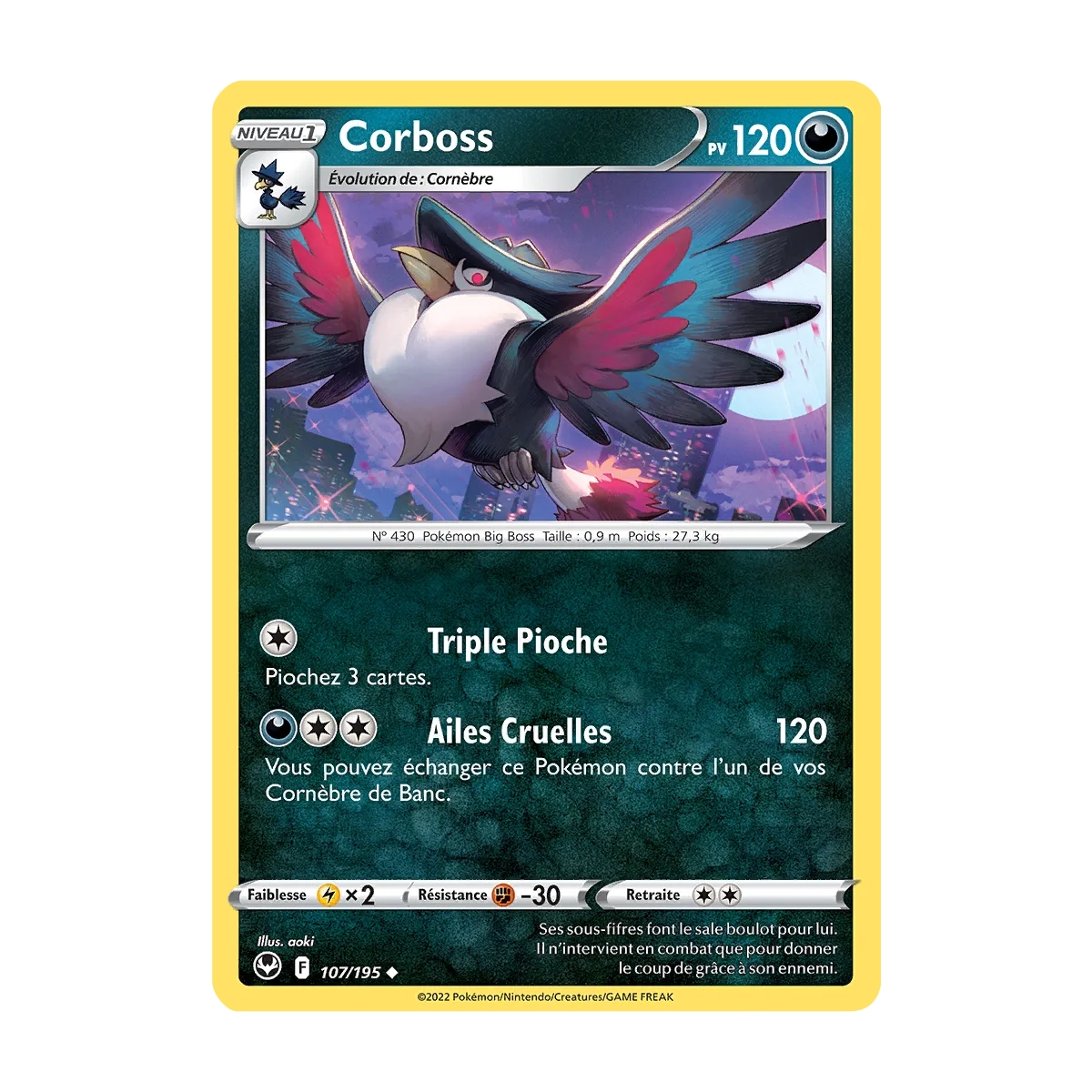 Corboss 107/195 : Joyau Peu commune (Brillante) de l'extension Pokémon Tempête Argentée