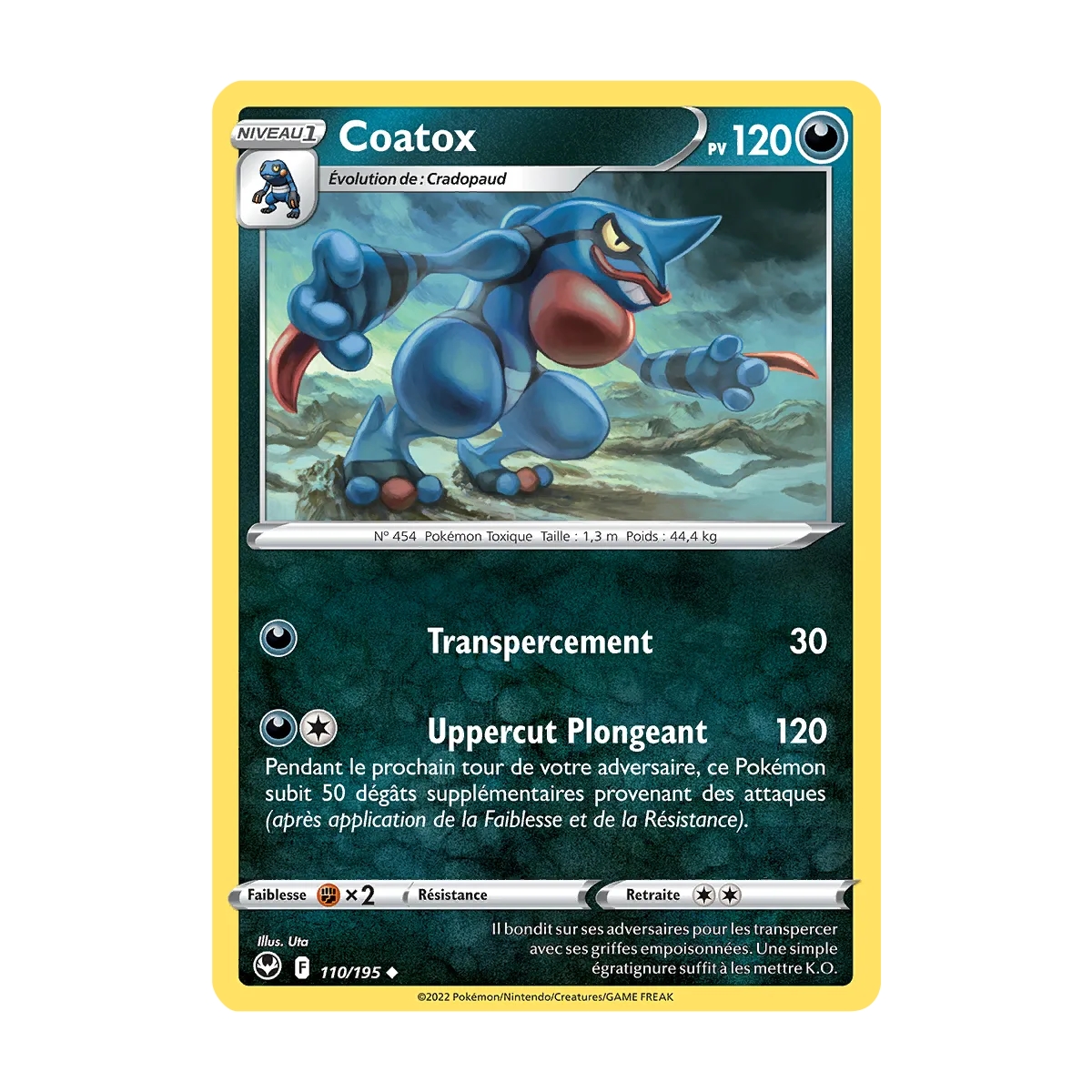 Coatox 110/195 : Joyau Peu commune (Brillante) de l'extension Pokémon Tempête Argentée