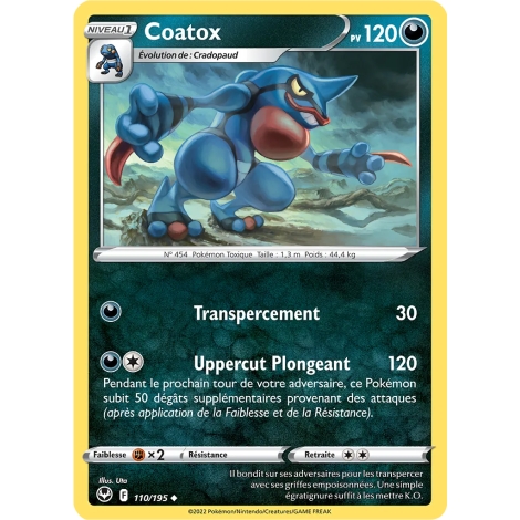 Coatox 110/195 : Joyau Peu commune (Brillante) de l'extension Pokémon Tempête Argentée