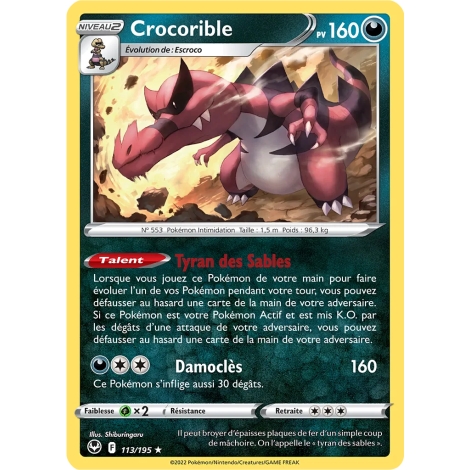 Crocorible - Holographique rare de Pokémon Tempête Argentée 113/195