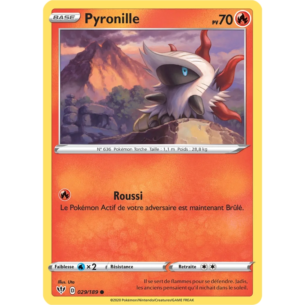 Pyronille 029/189 : Joyau Commune (Brillante) de l'extension Pokémon Épée et Bouclier Ténèbres Embrasées