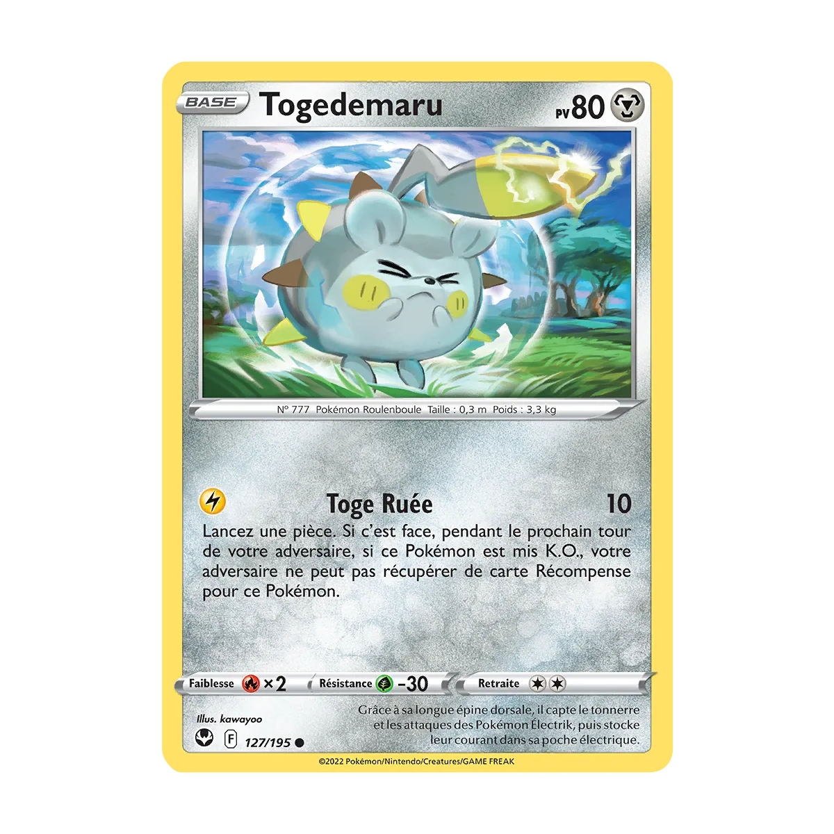 Carte Togedemaru - Commune (Brillante) de Pokémon Tempête Argentée 127/195