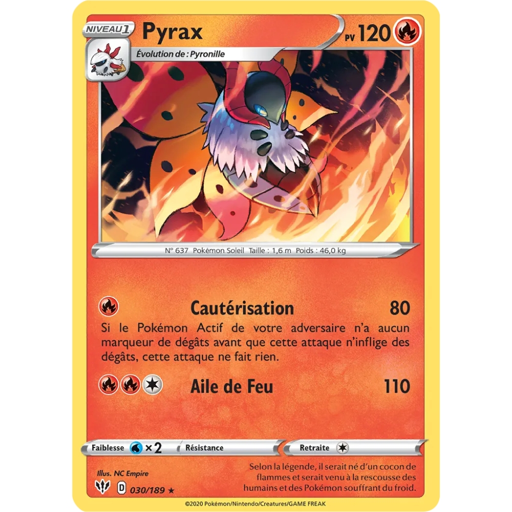 Pyrax 030/189 : Joyau Rare (Brillante) de l'extension Pokémon Épée et Bouclier Ténèbres Embrasées