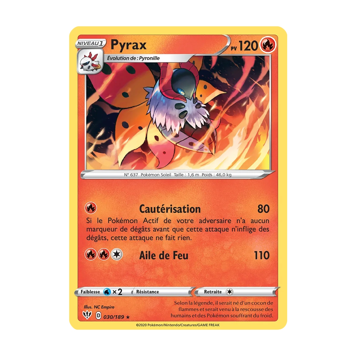 Pyrax 030/189 : Joyau Rare (Brillante) de l'extension Pokémon Épée et Bouclier Ténèbres Embrasées