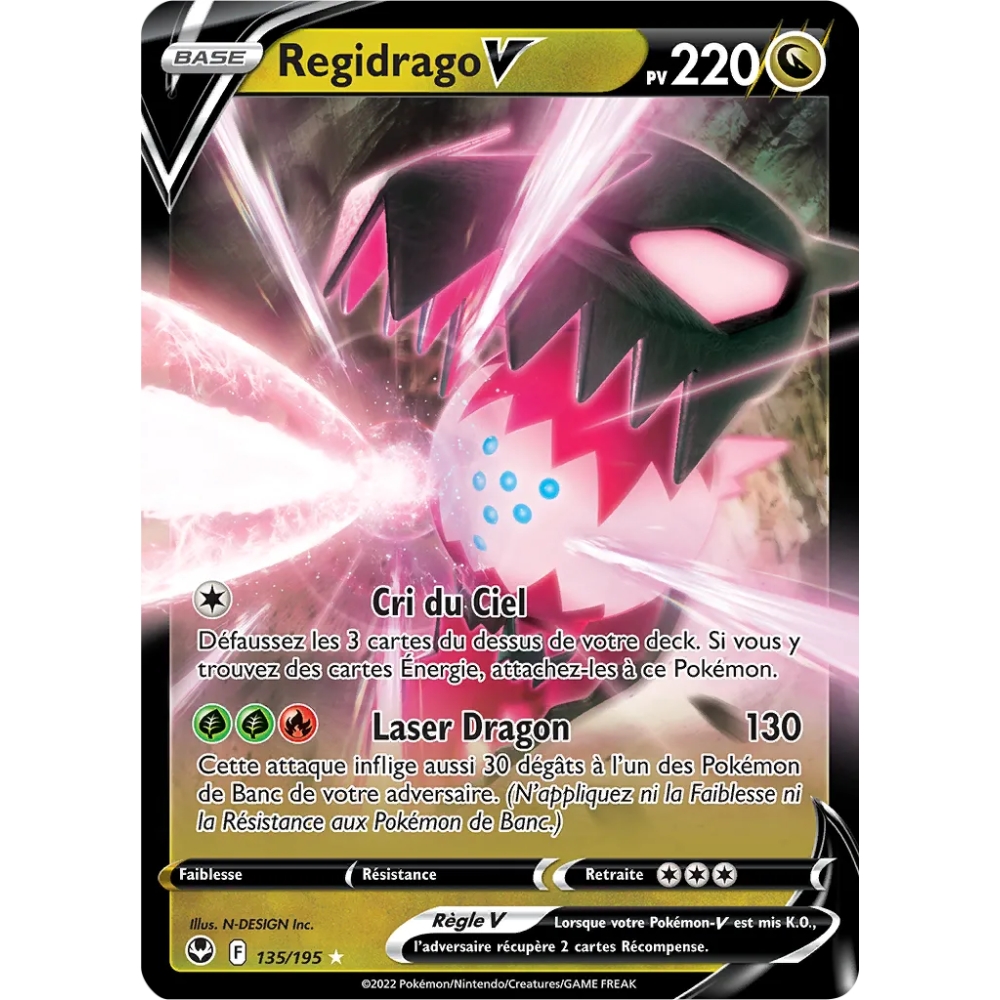 Regidrago 135/195 rare V de l'extension Pokémon Tempête Argentée