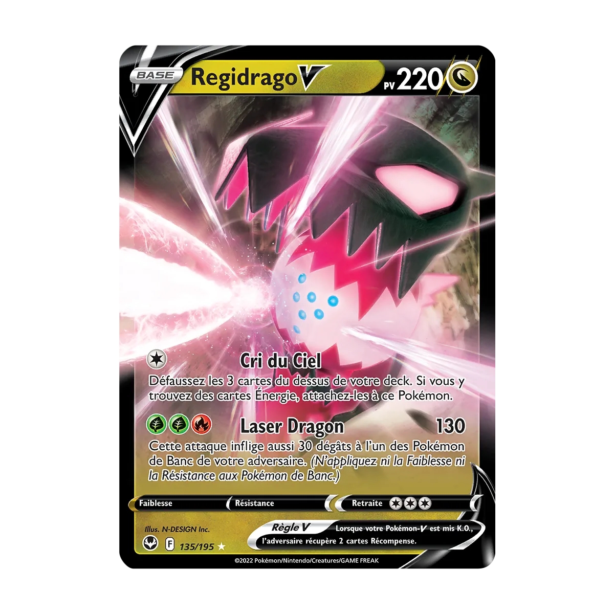 Regidrago 135/195 rare V de l'extension Pokémon Tempête Argentée