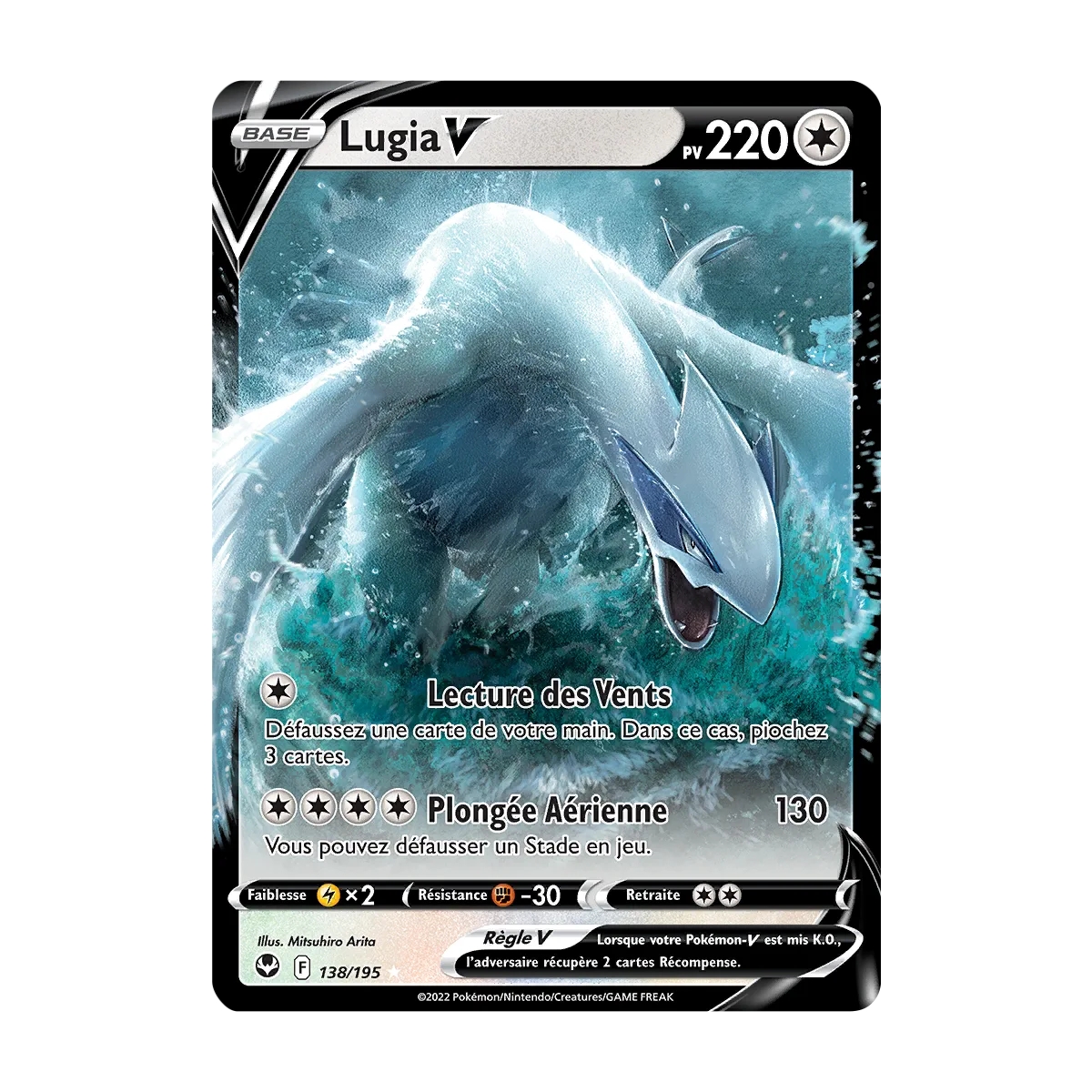 Lugia, carte Holographique rare V de la série Tempête Argentée