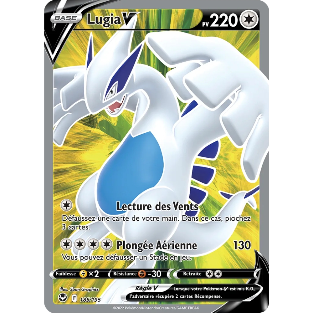 Lugia 185/195 : Joyau Ultra rare de l'extension Pokémon Tempête Argentée