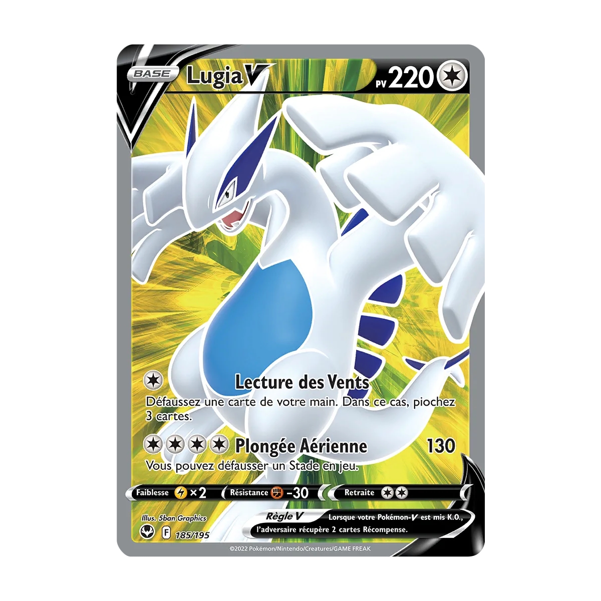 Lugia 185/195 : Joyau Ultra rare de l'extension Pokémon Tempête Argentée