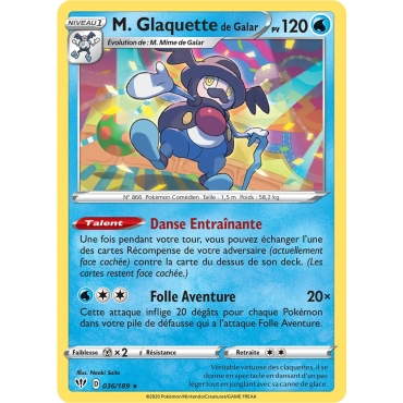 Carte M. Glaquette de Galar - Rare (Brillante) de Pokémon Épée et Bouclier Ténèbres Embrasées 036/189