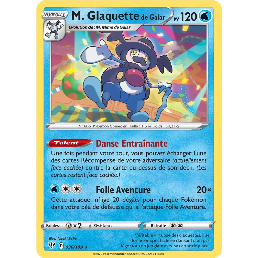 Carte M. Glaquette de Galar - Rare (Brillante) de Pokémon Épée et Bouclier Ténèbres Embrasées 036/189