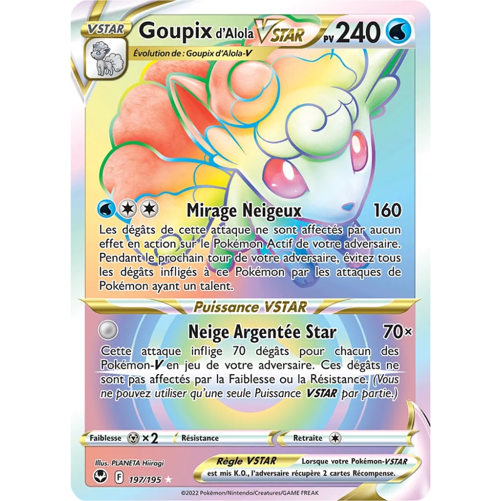 Carte Goupix d'Alola - Arc-en-ciel rare de Pokémon Tempête Argentée 197/195