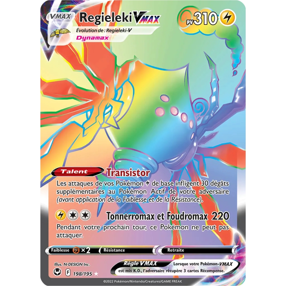 Carte Regieleki - Arc-en-ciel rare de Pokémon Tempête Argentée 198/195