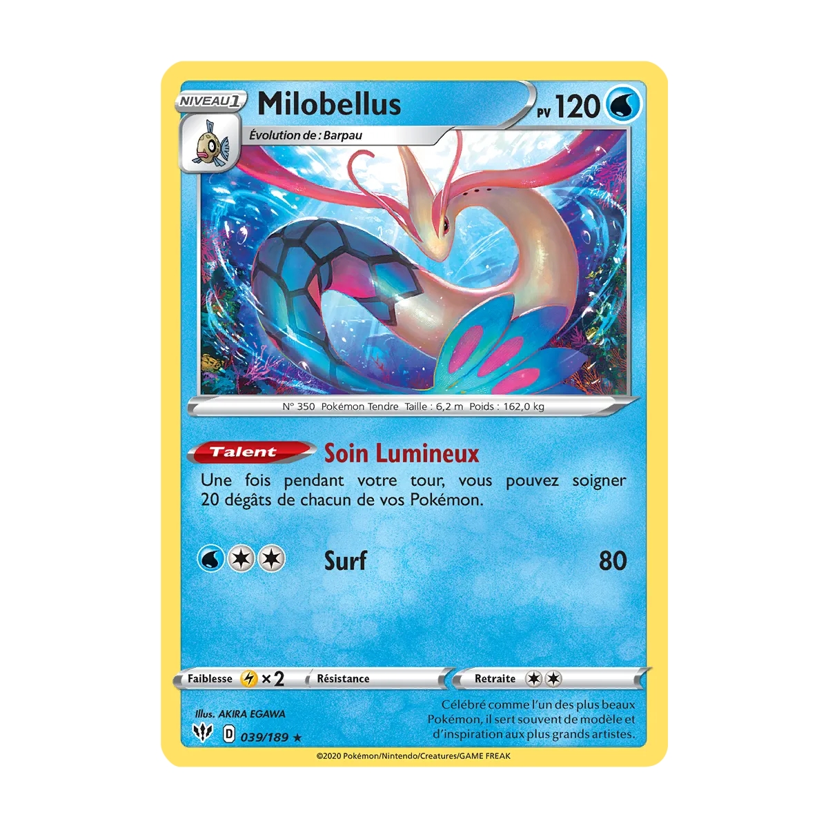 Milobellus 039/189 : Joyau Holographique rare de l'extension Pokémon Épée et Bouclier Ténèbres Embrasées