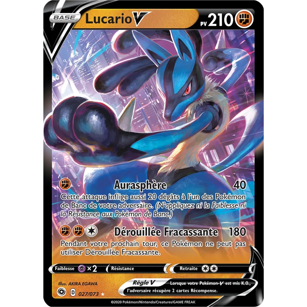 Lucario 027/073 : Joyau Holographique rare V de l'extension Pokémon La Voie du Maître