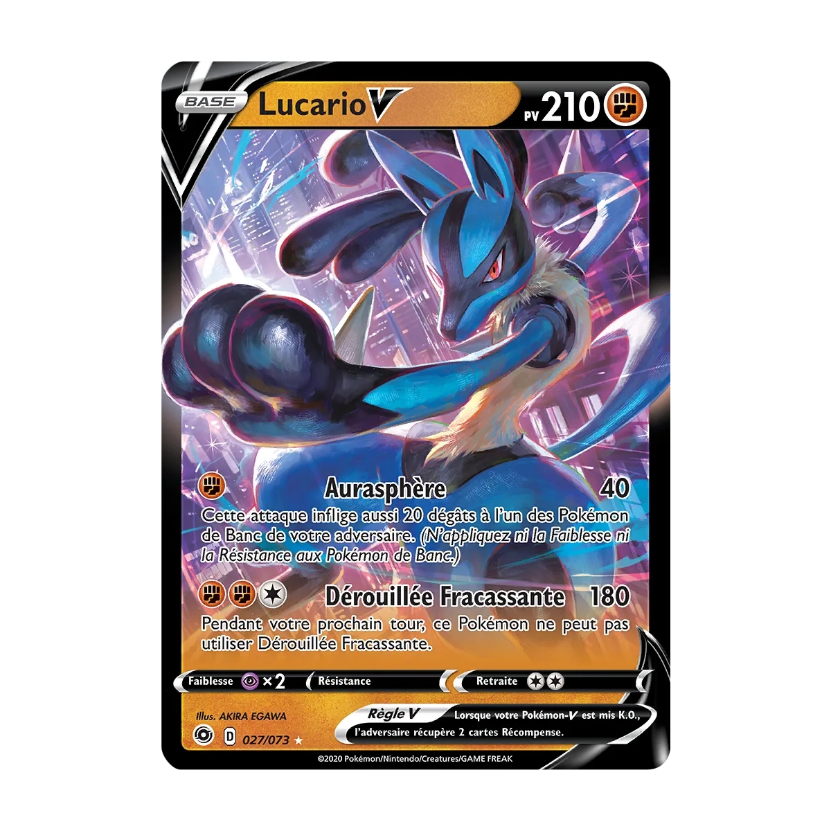 Lucario 027/073 : Joyau Holographique rare V de l'extension Pokémon La Voie du Maître