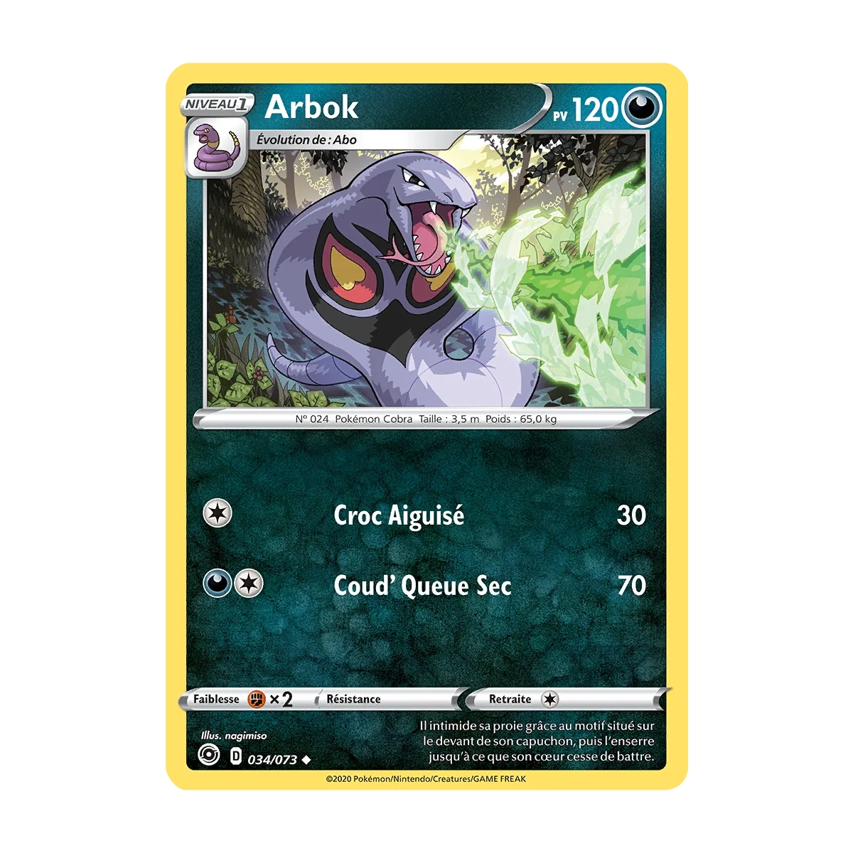Carte Arbok - Peu commune (Brillante) de Pokémon La Voie du Maître 034/073